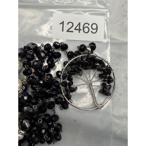 Vintage Glass Beaded Necklace‎ Bracelet Black Tree Of Life Long - Picture 12 of 14